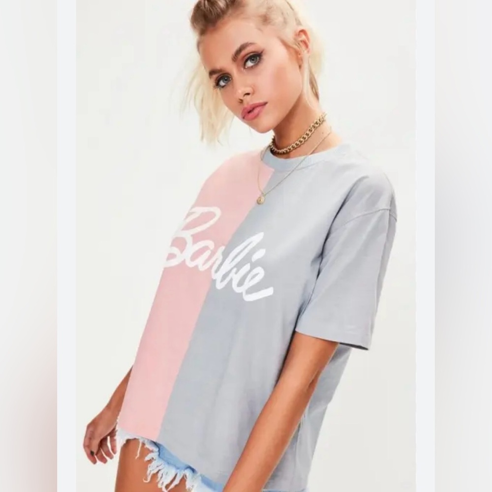 Barbie x Missguided Pink and Baby Blue Graphic Boxy Tee